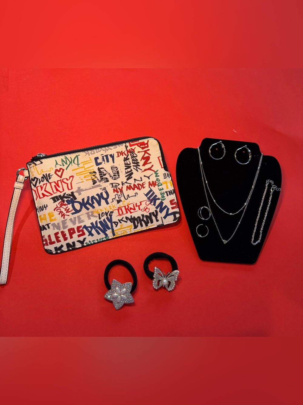DKNY Multicolor Graffiti Print wristlet and new accessories